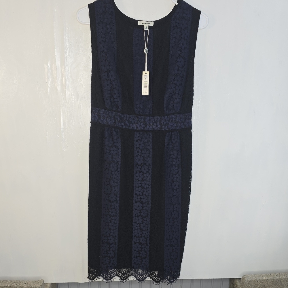 Max Studio Black and Navy Lace Midi Dress